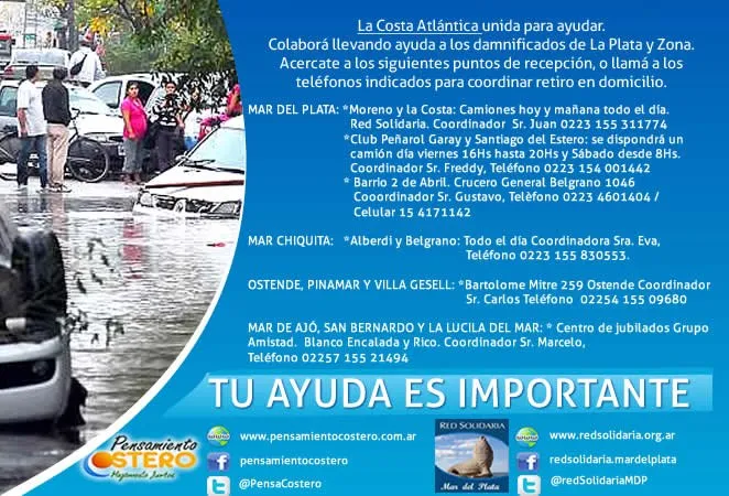 Noticias de Mar del Plata. Red Solidaria Mar del Plata trabaja en el apoyo a los damnificados de La Plata