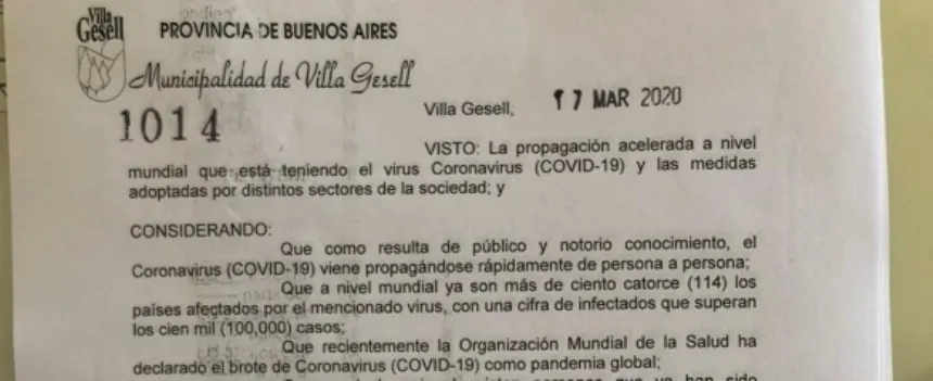 Noticias de Villa Gesell. Prohibición de permanencia en la playa