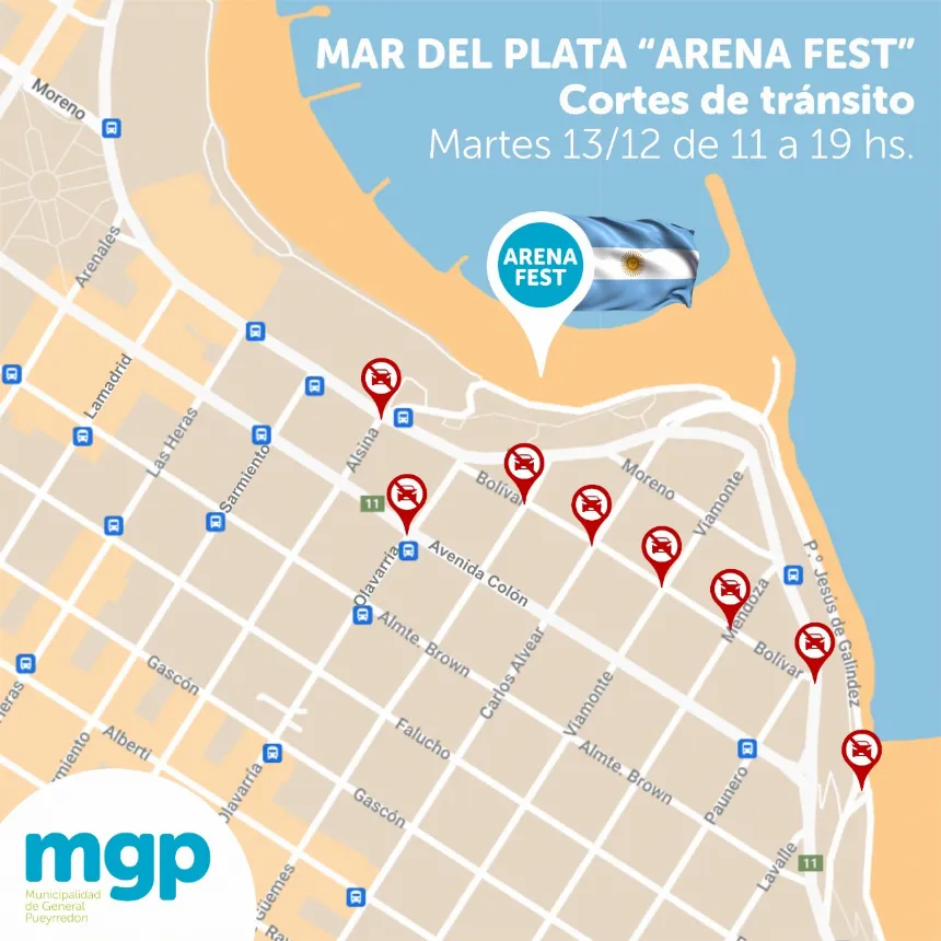 Cortes de tránsito dispuestos para este martes en la zona del Arena Fest en General Pueyrredon. Noticia de Región Mar del Plata