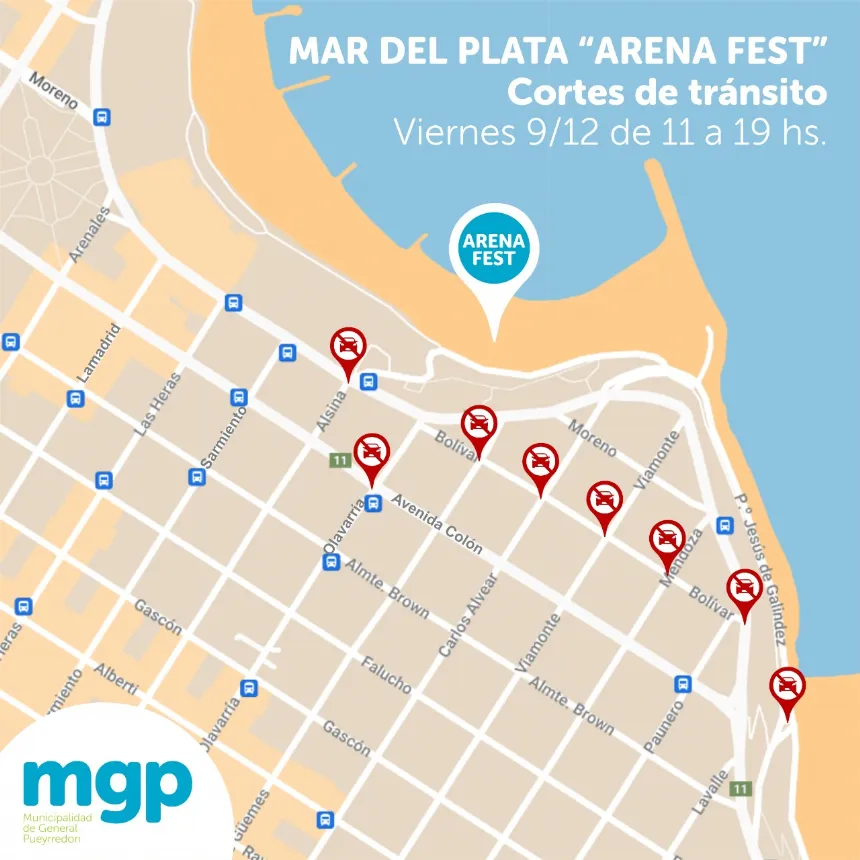 Noticias de Mar del Plata. Cortes de tránsito dispuestos para este viernes en la zona del Mar del Plata Arena Fest