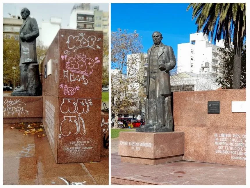 Restauraron el monumento a Sarmiento ubicado en Plaza Rocha en General Pueyrredon. Noticia de Región Mar del Plata