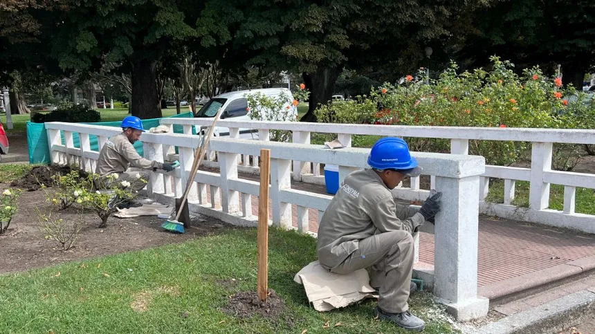 Trabajos de restauración en la Plaza Libertad en Balcarce. Noticia de Región Mar del Plata